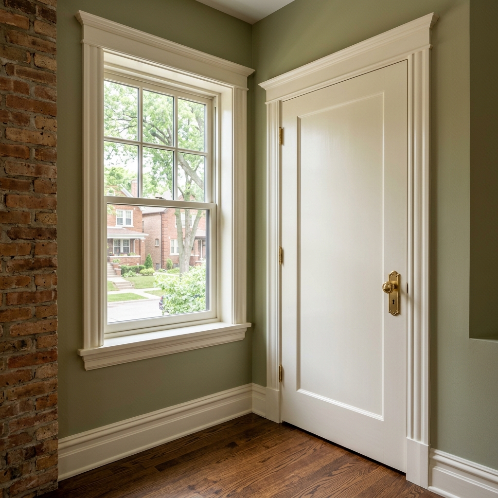 Custom trim, window casing, and interior doors