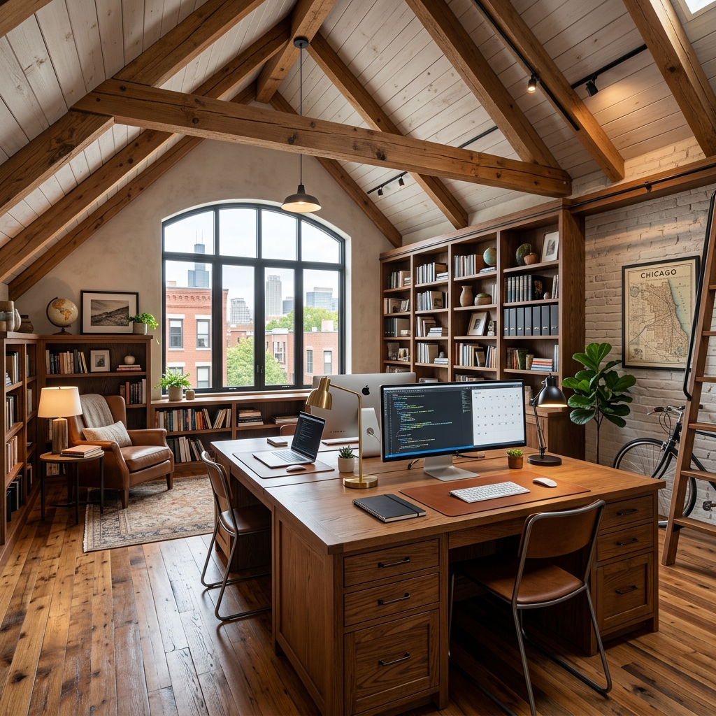 Home renovation renovated attic home office